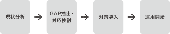 現状分析→GAP抽出・対応検討→対策導入→運用開始